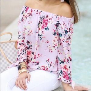 Express Pink Floral Off-Shoulder Blouse Size Small